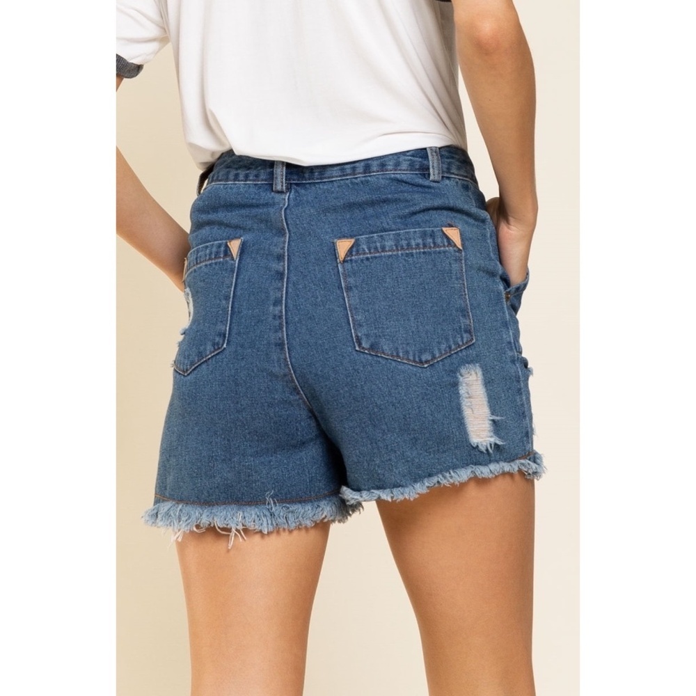 POL Dark Wash Distressed Denim Shorts - Picture 3 of 8
